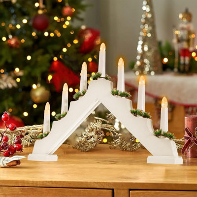 7 LED Wooden Christmas B/O Candle Bridge - White - 6