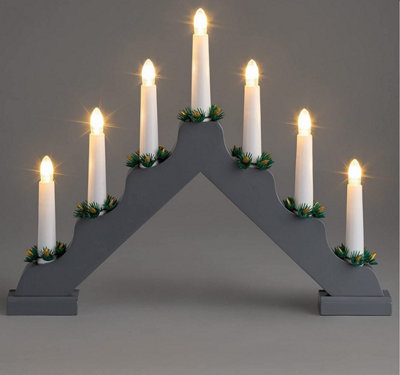 7 LED Wooden Christmas Candle Bridge Battery Operated Indoor Xmas Festive Pre-Lit Warm White Light Window Decoration Arch Black