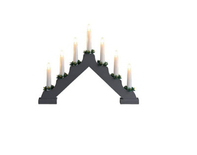 7 LED Wooden Christmas Candle Bridge Battery Operated Indoor Xmas Festive Pre-Lit Warm White Light Window Decoration Arch Black