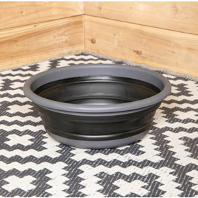 7 Litre Black and Grey Large Collapsible Camping Round Bowl