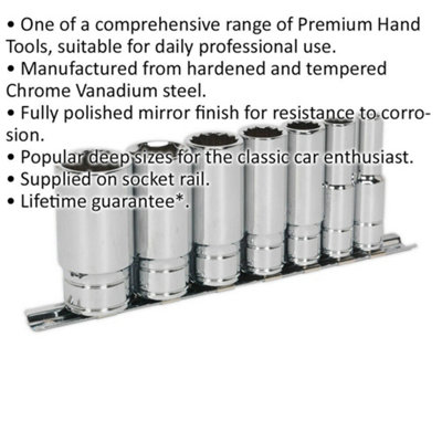 7 PACK - DEEP Whitworth Socket Set - 3/8" Imperial Square Drive 12 Point TORQUE