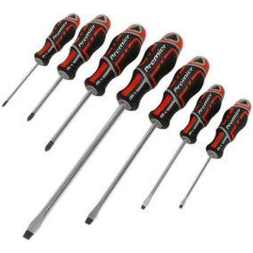 7 PACK Premium Soft Grip Screwdriver Set - Slotted & POZI Various Sizes RED