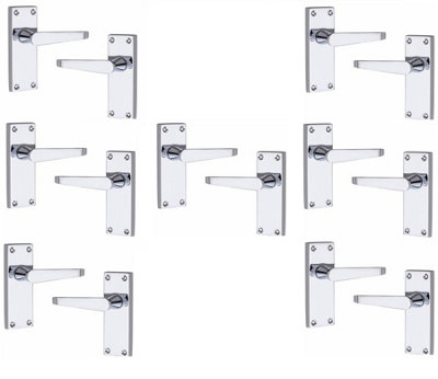 7 Pairs Victorian Straight Lever Latch Handles Polished Chrome Finish 120mm x 40mm - Golden Grace