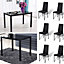7 Pcs Kitchen Dining Set 140 x 80 cm Glass Dining Table and 6 Black Faux Leather Dining Chairs