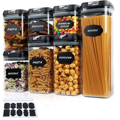 7-Piece Airtight Kitchen Pantry Container Set with Labels and Marker ...