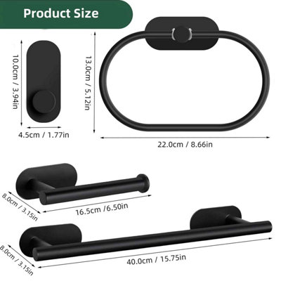 5-Piece Black Stainless Steel Bathroom Hardware Set - Towel Bar Set - 304 Stainless