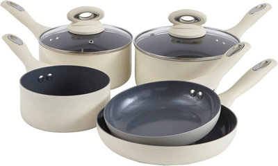 John Lewis & Partners 'The Pan' Aluminium Non-Stick Pan Set, 5 Piece, Cream