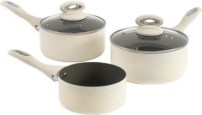 7 Piece Cream Kitchen Cookware Set - Dishwasher Safe Aluminium Pots & Pans  Set with Non-Stick Coating - Suitable for All Hobs