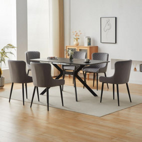 7 Piece Dining Set with Black Marble Effect Table Top