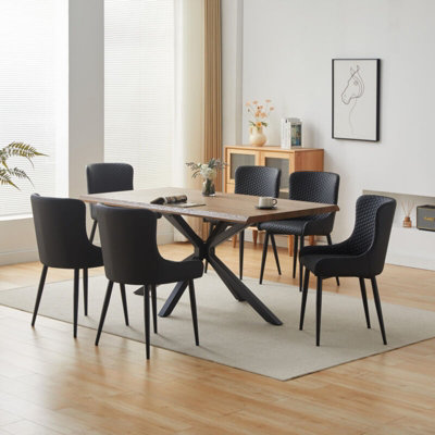 7 PIECE DINING SET WITH OAK EFFECT TABLE TOP