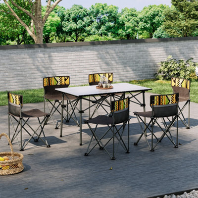 7-Piece Foldable Square Table and Six-Person Chairs Outdoor