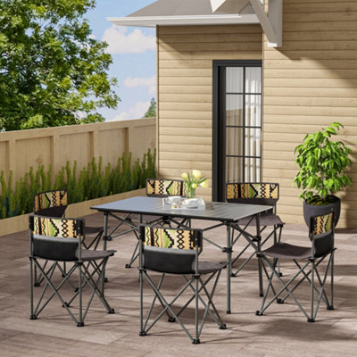 7 Piece Folding 6 Seater Camping Picnic Set Outdoor Table and Chairs Set Portable with Carrying