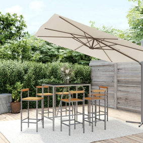 7 Piece Garden Bar Set Grey Poly Rattan& Solid Wood Acacia