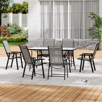 7 Piece Garden Furniture Set Dining Set Tempered Glass Table Folding ...