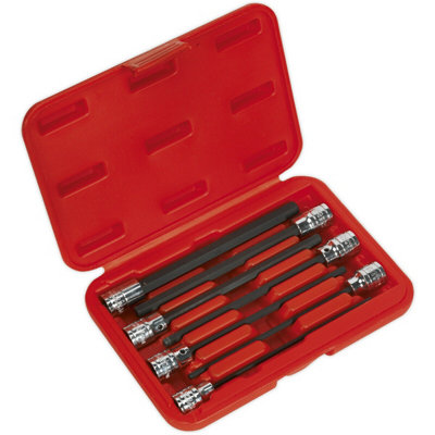 7-Piece Hex Socket Bit Set for 3/8" Drive - Durable S2 Steel with 150mm Long Shafts