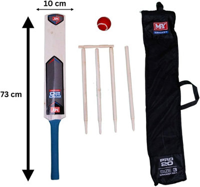 7 Piece Junior Cricket Set - including Wooden cricket Bat, cricket Stumps & Soft Ball in Carry Bag