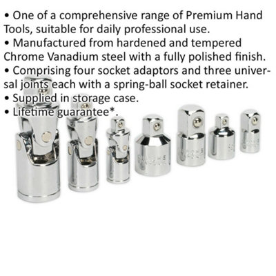 7-Piece Male to Female Socket Adapter Set with Universal Joints ...