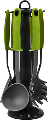 7 Piece Non Stick Nylon Kitchen Utensil Set with Rotating Stand Heat Resistant Cooking Tools, Spoons, Turner, Ladle & Skimmer