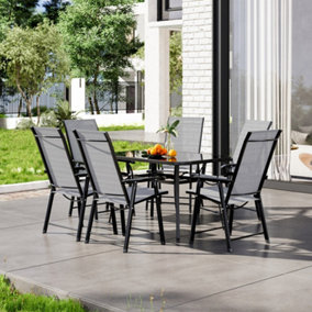 7 Piece Outdoor Garden Furniture Set Dining Set  Umbrella Table and Folding Chairs Set for Garden Patio Lounge Balcony