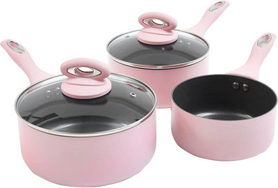 7 Piece Pink Kitchen Cookware Set - Dishwasher Safe Aluminium Pots & Pans  Set with Non-Stick Coating - Suitable for All Hobs