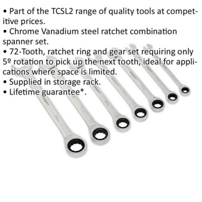 7-Piece Ratchet Combination Spanner Set - 12-Point Metric Wrench with ...