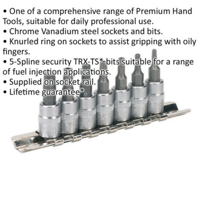 7-Piece TRX Star Security Socket Bit Set - 1/4" Square Drive with TS10 to TS40 Sizes