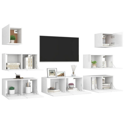 7 Piece TV Cabinet Set White Engineered Wood