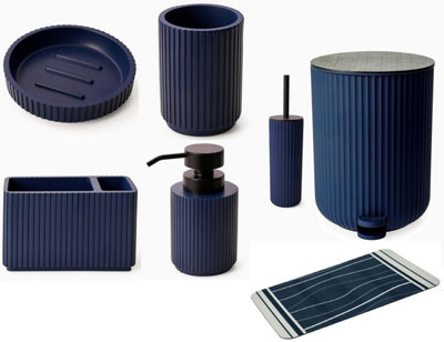 7 Pieces Textured Edge Bathroom Accessories Organiser Set - Blue