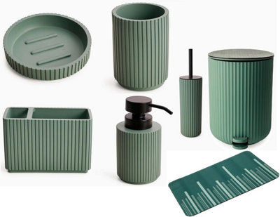 7 Pieces Textured Edge Bathroom Accessories Organiser Set - Green