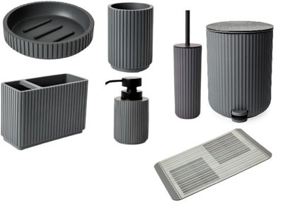 7 Pieces Textured Edge Bathroom Accessories Organiser Set - Grey