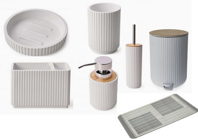 7 Pieces Textured Edge Bathroom Accessories Organiser Set - White