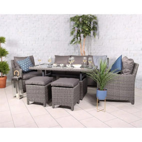 7 Seater 6 Piece Deluxe Sofa Set - 3 Seater, 2 Seat Sofa, 2 Armchairs, 2 Stools Including Cushions With Adjustable Height Table