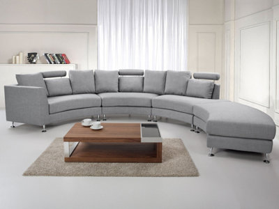 7 Seater Curved Fabric Modular Sofa Light Grey ROTUNDE
