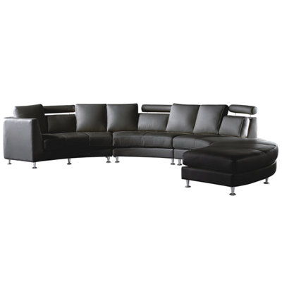 7 Seater Curved Leather Modular Sofa Black ROTUNDE