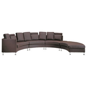7 Seater Curved Leather Modular Sofa Brown ROTUNDE