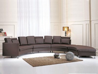 7 Seater Curved Leather Modular Sofa Brown ROTUNDE