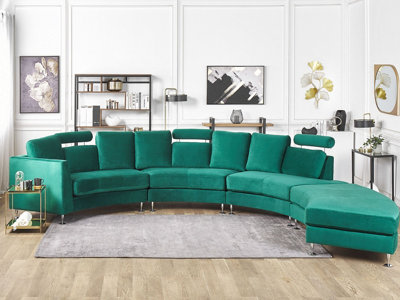 7 Seater Curved Modular Velvet Sofa Dark Green ROTUNDE