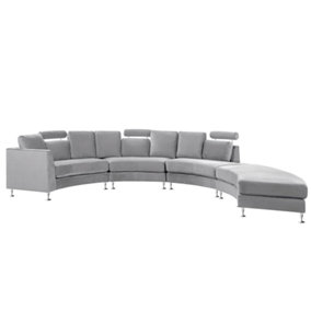 7 Seater Curved Modular Velvet Sofa Light Grey ROTUNDE