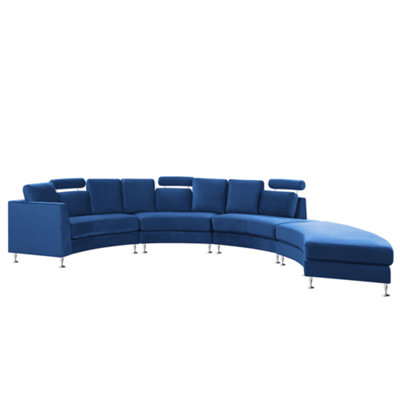 7 Seater Curved Modular Velvet Sofa Navy Blue ROTUNDE