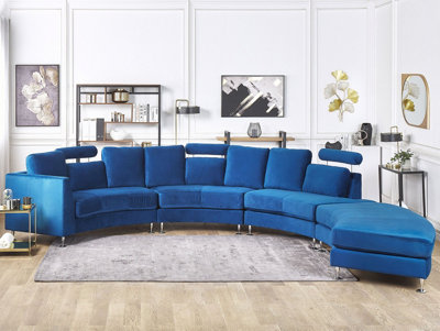 7 Seater Curved Modular Velvet Sofa Navy Blue ROTUNDE