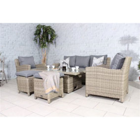7 Seater Garden Furniture Set - 6 Piece - Deluxe Rattan Sofa Dining Set with Adjustable Height Table, 3 Seat Sofa and 2 Armchairs