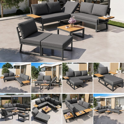 7-SEATER MODULAR L-SHAPED GARDEN SOFA SET WITH WPC TABLE, ARMRESTS