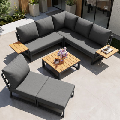 7-SEATER MODULAR L-SHAPED GARDEN SOFA SET WITH WPC TABLE, ARMRESTS