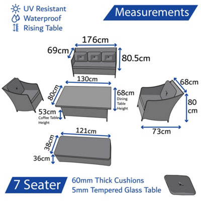 7 Seater Rattan Dining Set Outdoor Patio Furniture Set With Rising Table & Protective Cover