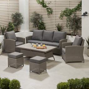 7 Seater Rattan Grey Garden Furniture Set with Ceramic Top