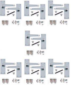 7 Set Victorian Straight Polished Chrome Lever Latch Door Handles Sets with 2.5 " Latch and Standard Butt Hinges