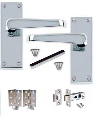 7 Set Victorian Straight Polished Chrome Lever Latch Door Handles Sets with 2.5 " Latch and Standard Butt Hinges