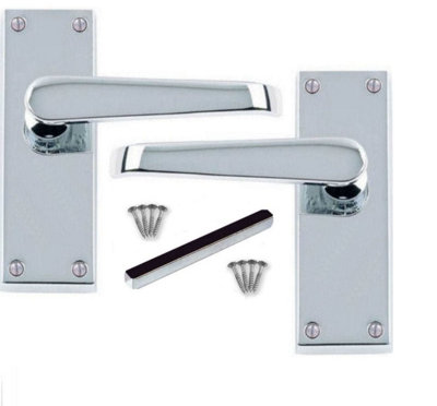 7 Set Victorian Straight Polished Chrome Lever Latch Door Handles Sets with 2.5 " Latch and Standard Butt Hinges