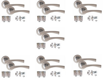 7 Sets of Golden Grace Astrid Modern Chrome Door Handles on Rose, Dual Finish, Pack with Hinges and Latches