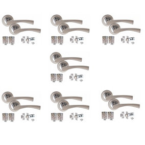 7 Sets of Golden Grace Astrid Modern Chrome Door Handles on Rose, Dual Finish, Pack with Hinges and Latches